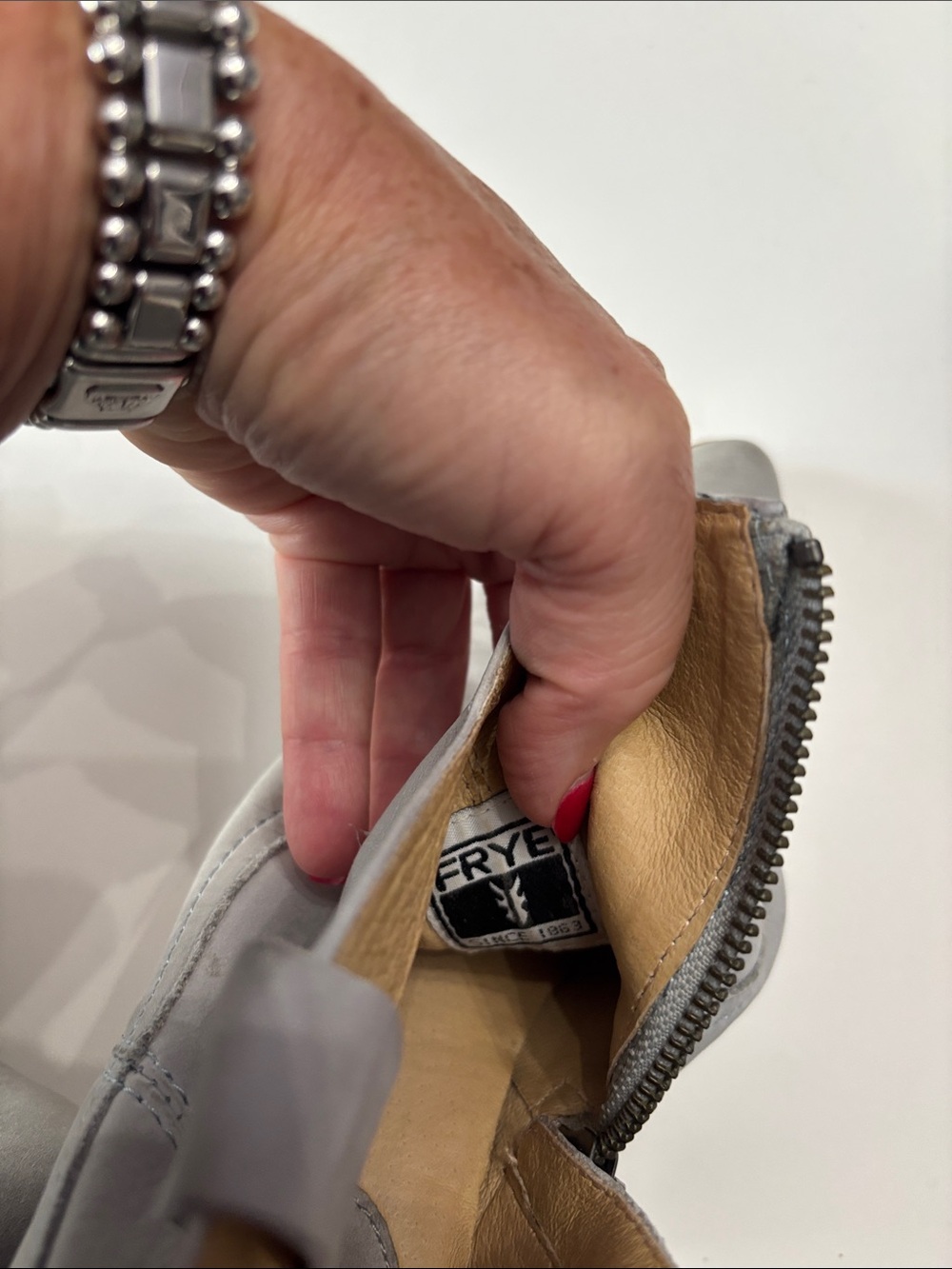 Frye Light Gray Pointed Leather Ankle Booties - Picture 8 of 9